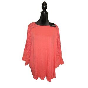 RXB Woman Coral 3/4 ruffle bell sleeve Flowy  Blouse 1X Rayon & Spandex